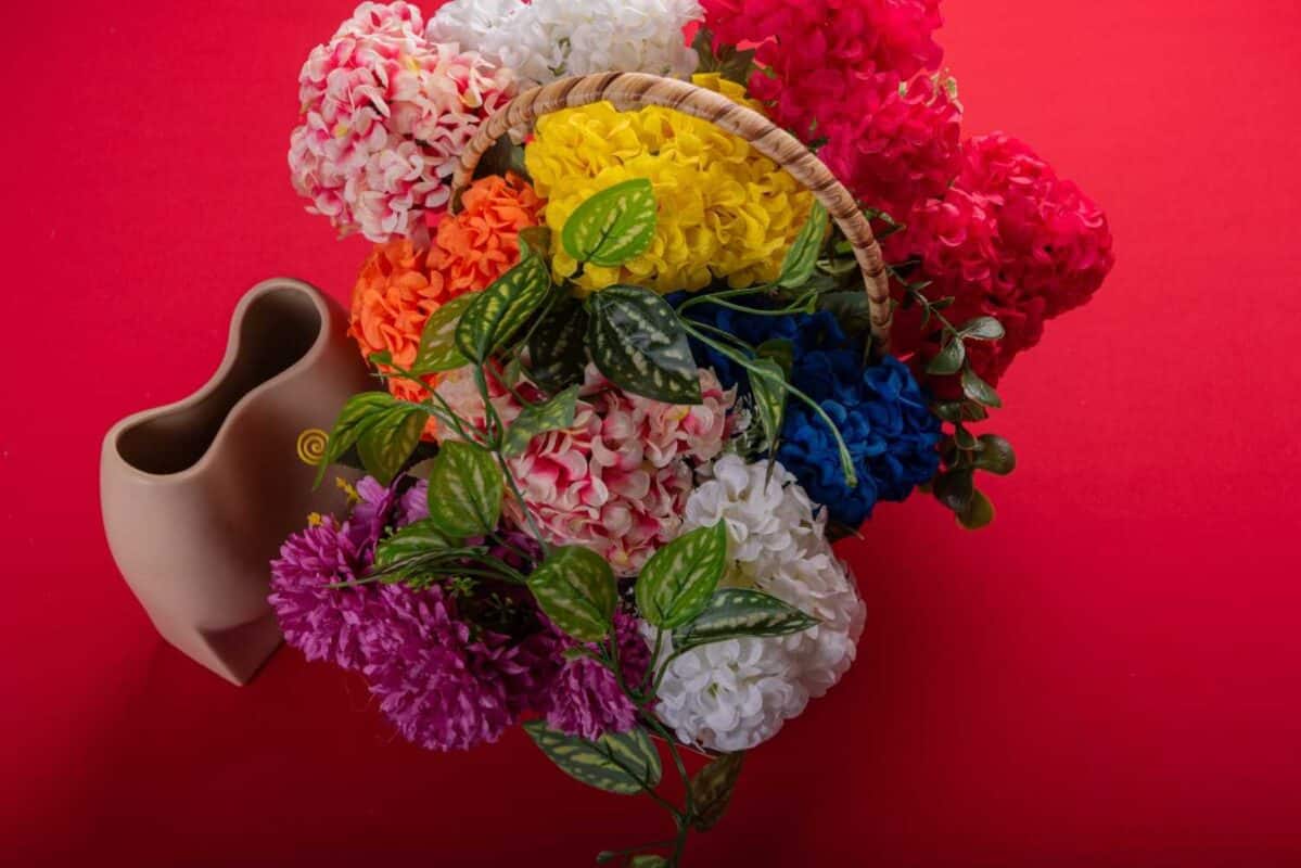 Calgary Florist | What Do Different Flowers Say? A Simple Guide to Floral Messages A pretty floral arrangement against a red backdrop.