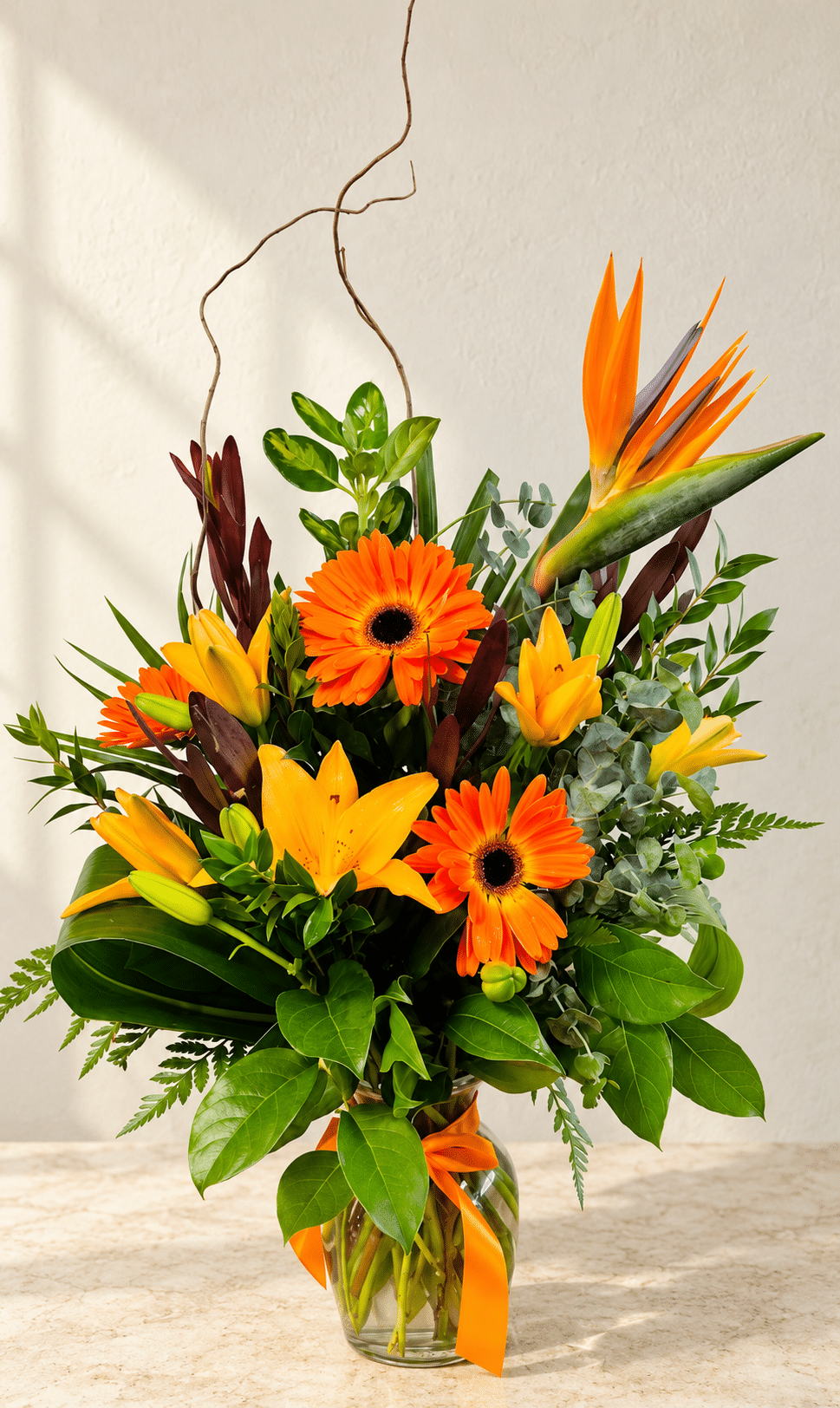Bright tropical flower arrangement on stone countertop 1.png