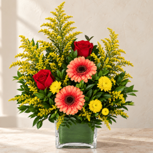 Red roses coral gerberas and solidago 1.png