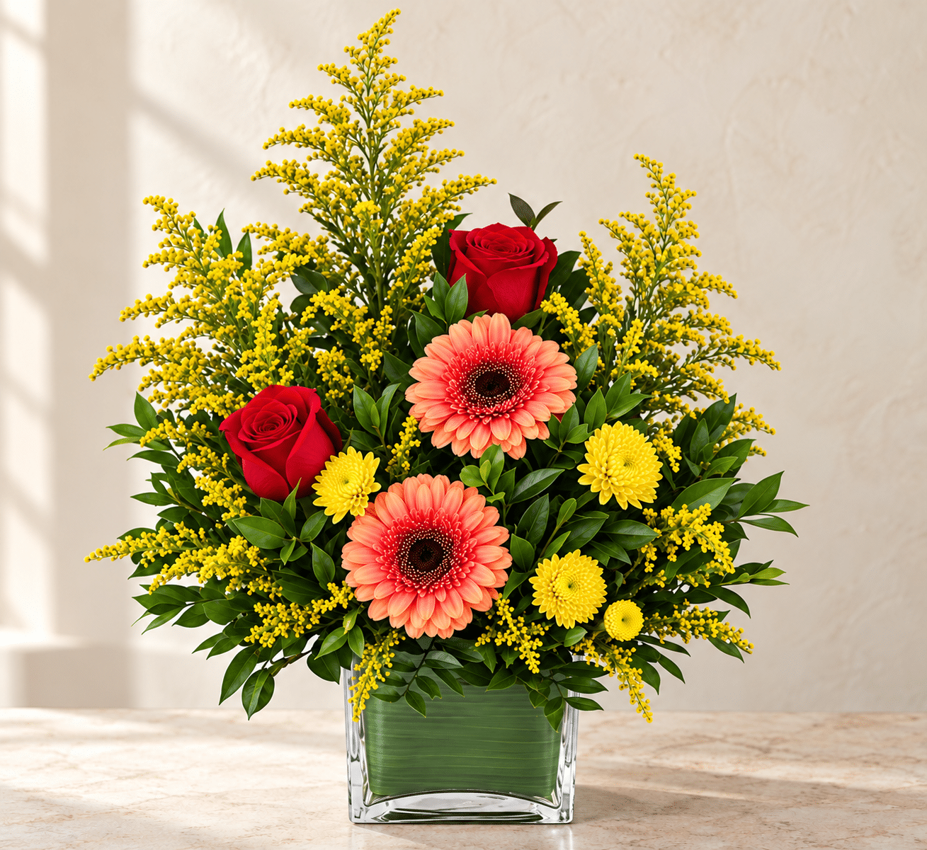 Red roses coral gerberas and solidago 1.png